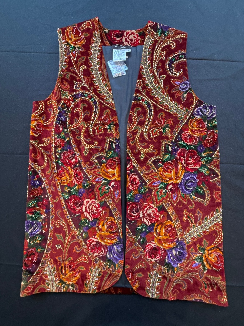 80s vintage and Bohemian style Diane Fres Petites sequinned floral open vest